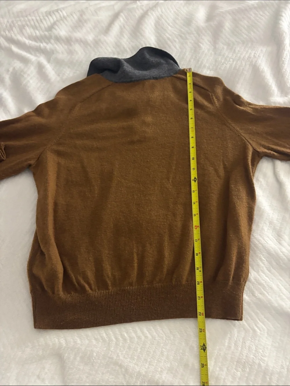 Zara Tan Brown V-Neck Argyle Polo Sweater with Gray Collar